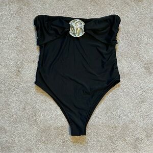 Black Strapless Bodysuit with Gold Accent